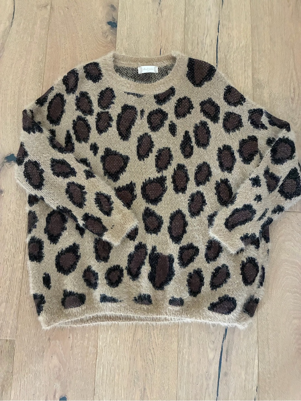 Altar'd State Leopard Print Crewneck Sweater in Tan and Brown
